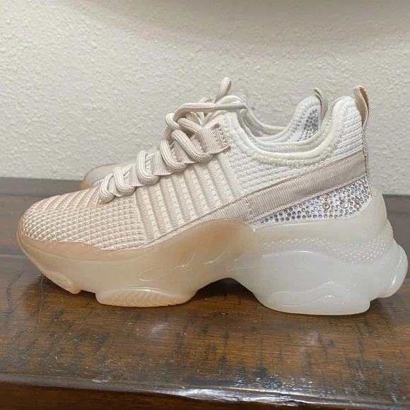 steve madden girl’s rhinestone sneaker tennis shoe athletic tan beige size 1 - Picture 4 of 12